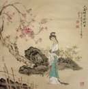Mooie Dame, Peach blossom - Chinees schilderij