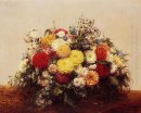 Large Vase Of Dahlias And Assorted Flowers 1875