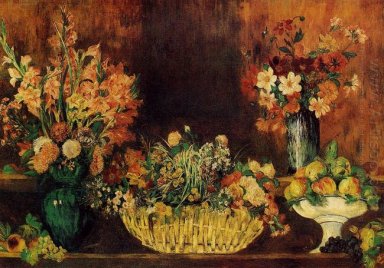 Vase Korb von Blumen und Früchten 1890