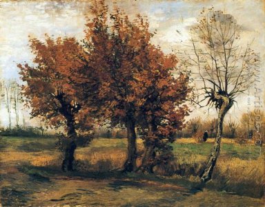 Paesaggio d\'autunno con quattro alberi