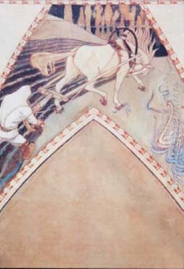 Studie voor de fresco \"Ilmarinen ploegen de Viper-gebied\"