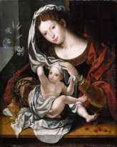 Madonna and Child playing with the veil