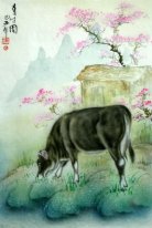 Cow-Peach blossom - Chinees schilderij