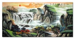 Bergen, waterval - Chinees schilderij Bergen, waterval - Chinees schilderij
