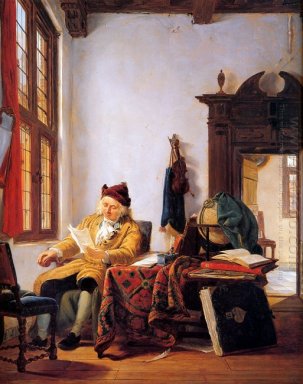 Merchant a un tavolo vicino alla finestra