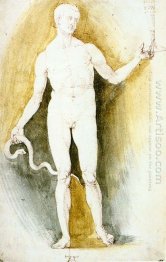 manlig naken med ett glas och orm asclepius