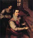 Självporträtt vid klavikord med en Tjänare
