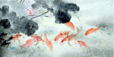 Fish-Lotus - peinture chinoise