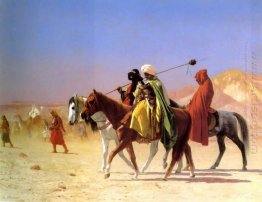 Árabes que cruzam o deserto
