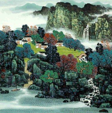 Un village dans la montagne - peinture chinoise