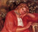 Pensieroso donna giovane appoggiato sul suo gomito