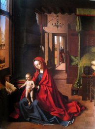 O Virgin ea criança em um interior gótico