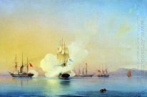 La batalla de la Flora fragata contra barcos de vapor turco cerc