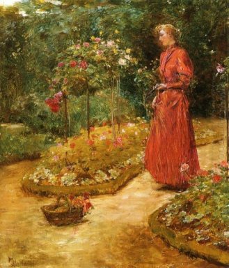 Wanita Cutting Roses Dalam A Garden 1889