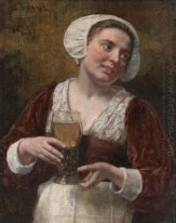 Een Jonge Vrouw Met Een Wijnglas