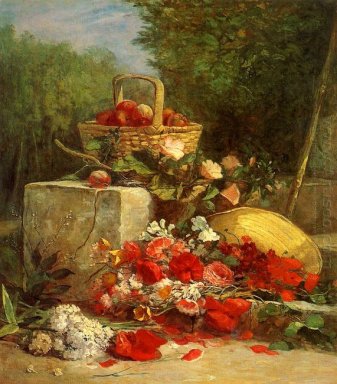 Blommor och frukt i en trädgård 1869