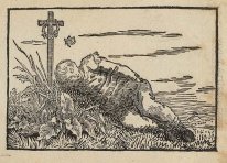 Boy sleeping on a grave