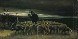 Pastor com um rebanho de ovelhas 1884