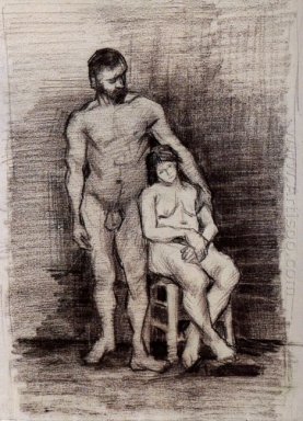 Homme debout et assis nus féminins