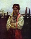 Ukrainsk flicka av ett staket 1876