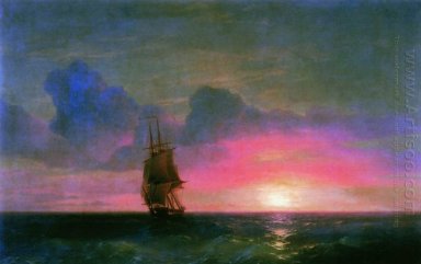 Zonsondergang Een Eenzame zeilboot 1853