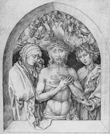 Man av sorger med Jungfru Maria och Johannes Evangeli