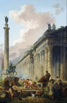 Imaginary Vy över Rom med Marcus Aurelius ryttarstaty