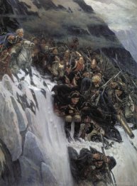 Tropas russas Sob Suvorov que cruza os cumes 1899