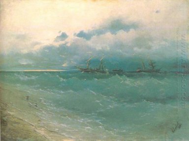 Kapal Pada Rough Sea Sunrise 1871