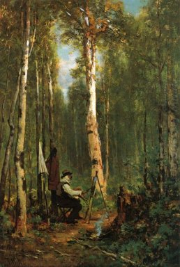 Artista sul suo cavalletto in the Woods