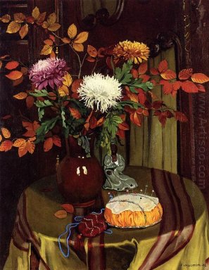 Chrysanthèmes et feuillage d\'automne 1922