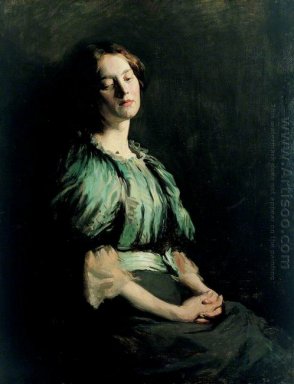 Retrato de uma menina que veste um vestido verde 1899