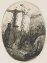 Kristus Crucified Mellan de två tjuvarna En Oval Plate 1641