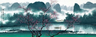 Montañas, agua, flores - Pintura china