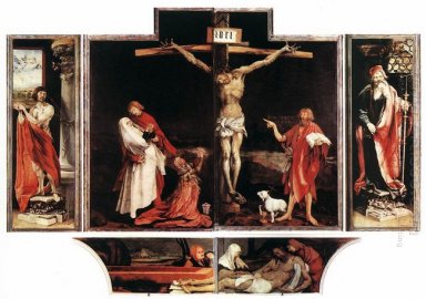 De eerste weergave van het Altaar St. Sebastian Links De kruisig