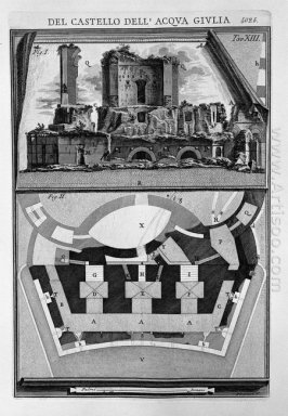Plano e elevação da ruínas do castelo Despojado de qualquer edif