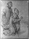 Bishop Kneeling In Profile Swinging A Censer Accompanied By A Cl