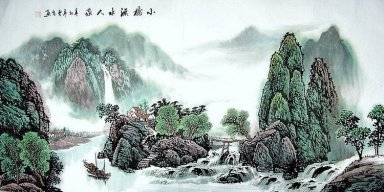 Mountains, River, Boat - Chinese Painting