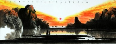 Montagnes, l\'eau, les arbres - Peinture chinoise