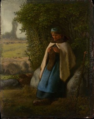 Shepherdess assentado em uma rocha 1856