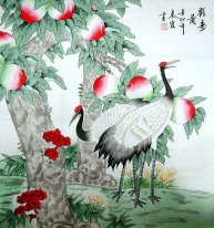 Perzik&Kraanvogel - Chinees schilderij