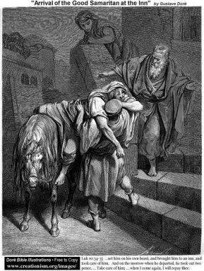 Llegada del Buen Samaritano en el mesón