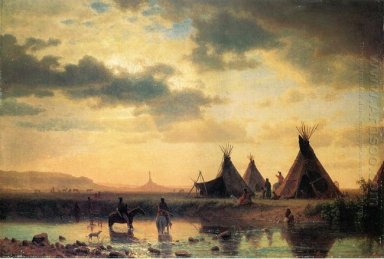 Pandangan Cerobong Asap Batu Ogalillalh Desa Sioux Di Latar Depa