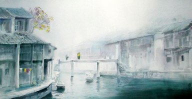 Une campagne, aquarelle - peinture chinoise