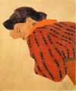 liggande kvinna med röd blus 1908