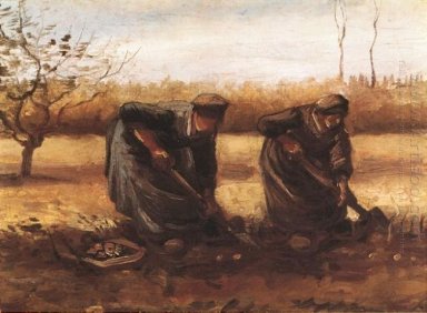 Zwei Bäuerinnen Graben Kartoffeln 1885