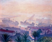 De haven van Algiers met Haze
