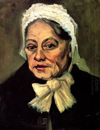 Cabeça de uma mulher adulta com tampão branco parteira 1885