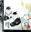 Katt & Chrysanthemum - kinesisk målning