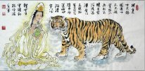 GuanShiyin, Guanyin en tijger - Chinees schilderij